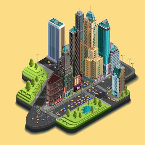 490x490 Vector Isometric City Map Skyscraper District Part Of Icons