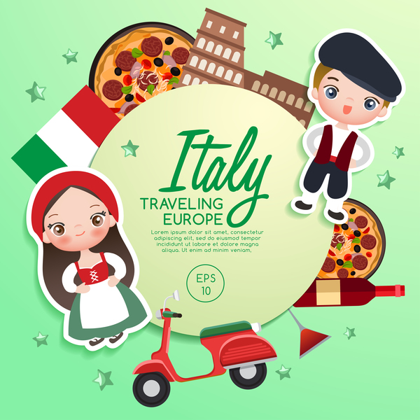 600x600 Italy Travel Cartoon Template Vector Free Download