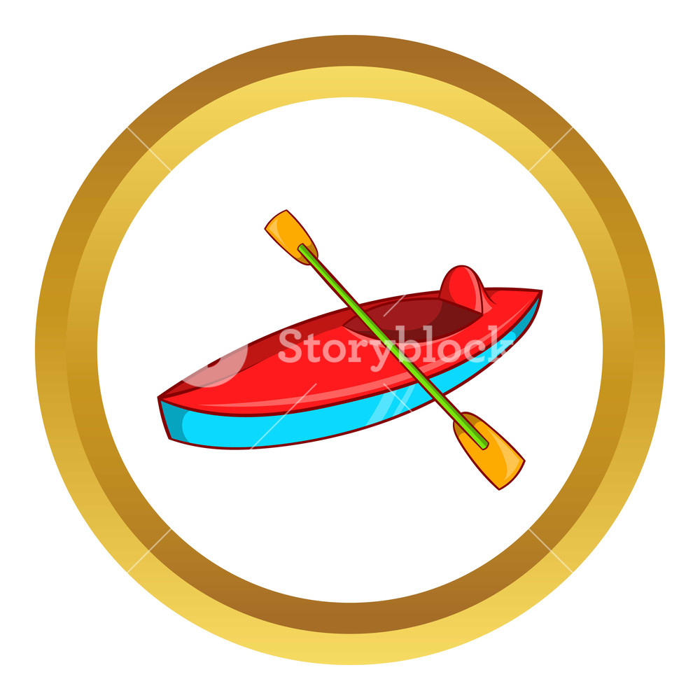 1000x1000 Kayak Vector Icon In Golden Circle, Cartoon Style Isolated