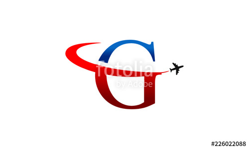 500x300 Letter G Vector Logo With Airplane Flying Around It Stock Image