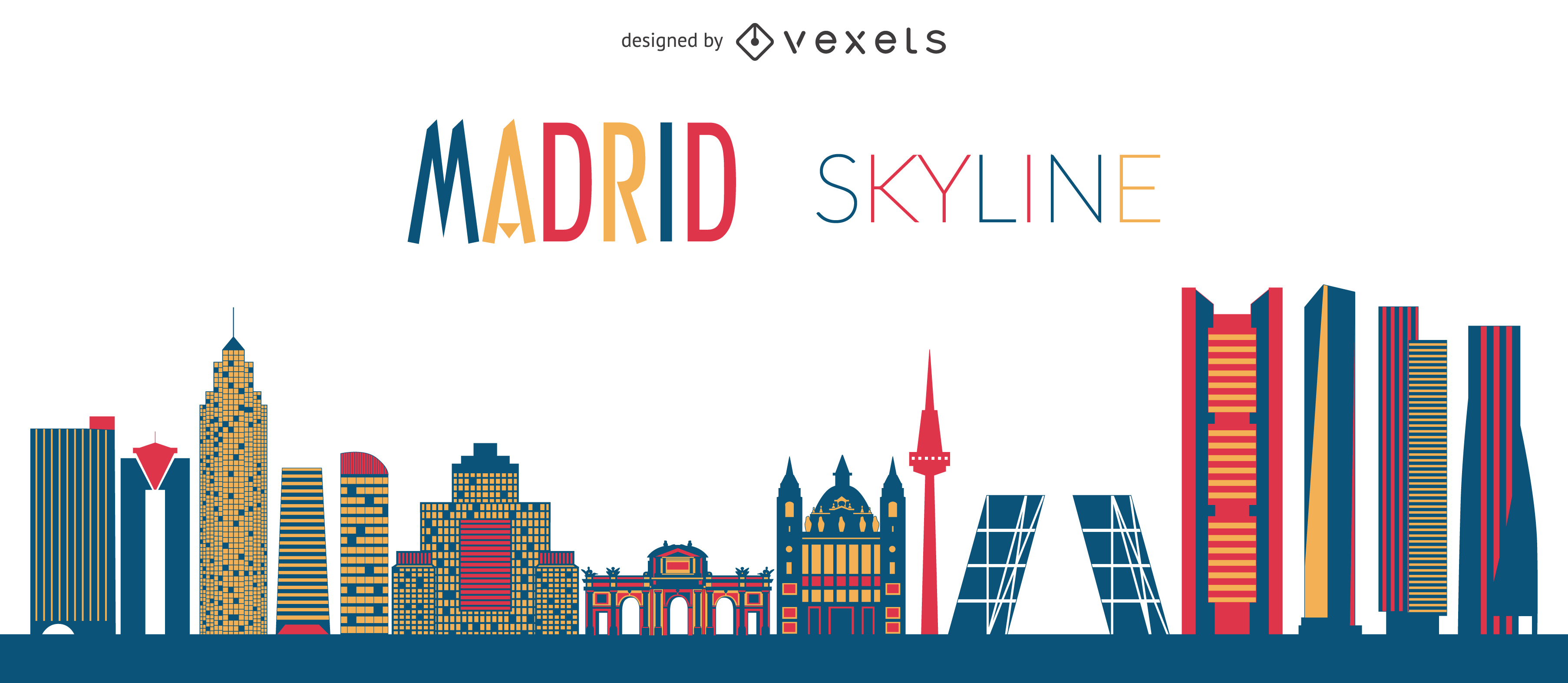 3611x1573 Flat Madrid Skyline Silhouette
