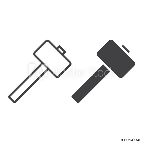 500x500 Wooden Mallet, Hammer Line Icon, Outline And Filled Vector Sign