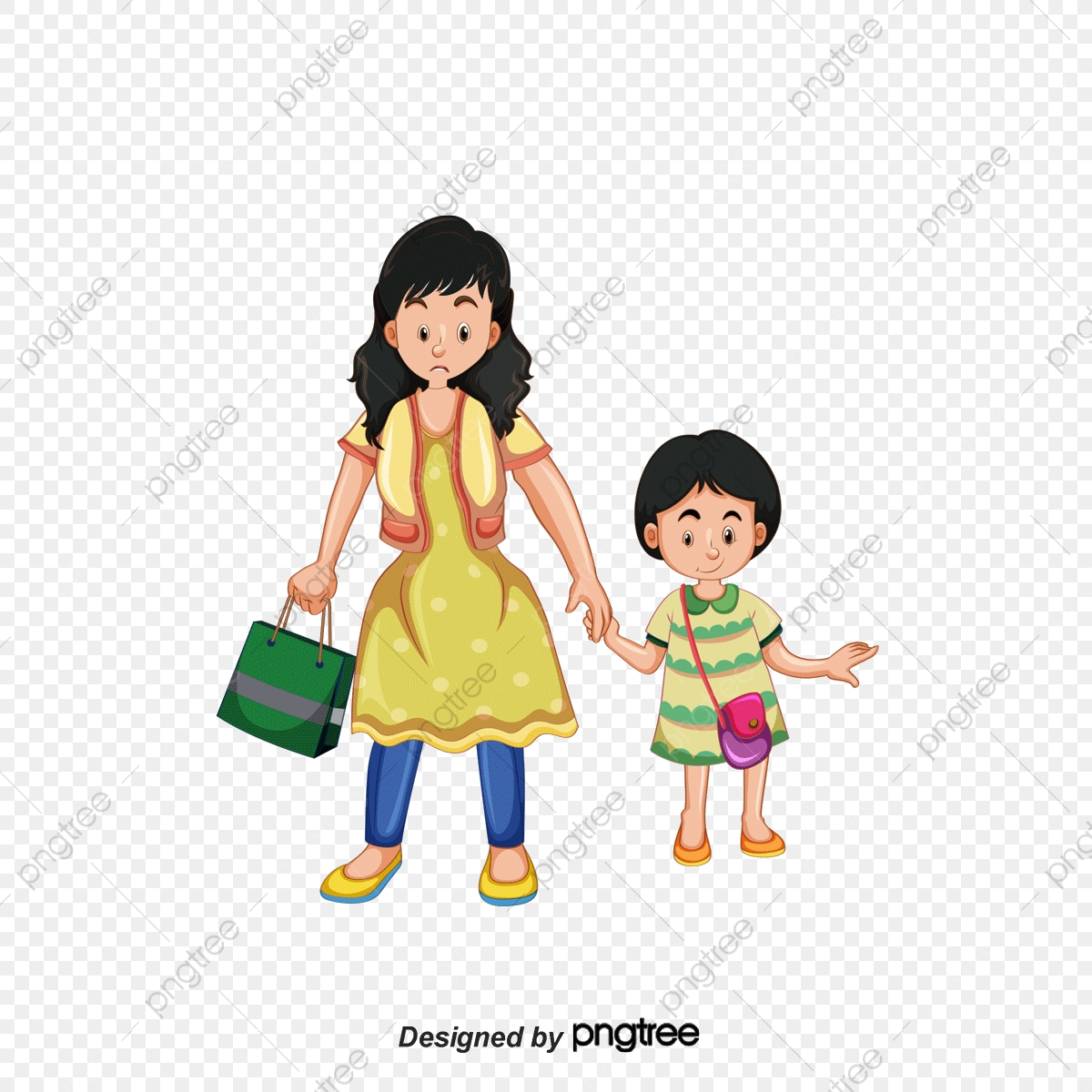 1200x1200 A Girl Shopping With Her Mother, Vector Png, Shopping Together