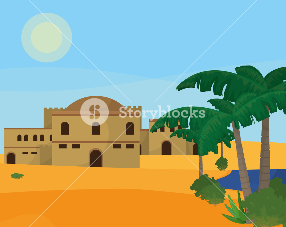 1000x797 Arab Desert Town In The Oasis Vector Illustration Graphic Design