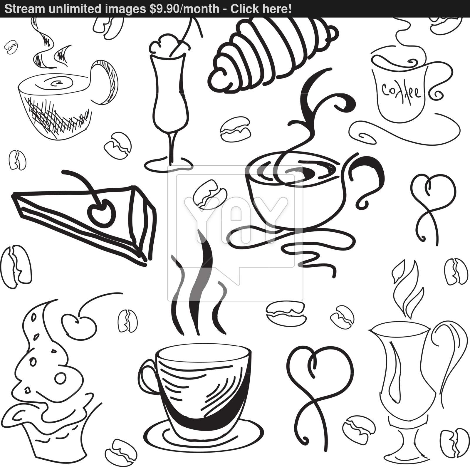 1600x1590 Drawn Image With Coffee Drinks And Pastry Vector Illustration