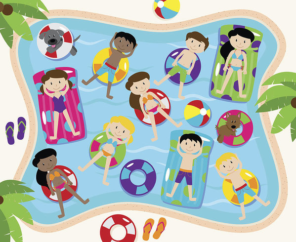 599x490 Pool Party Vector Set, Including Pool Background And Children