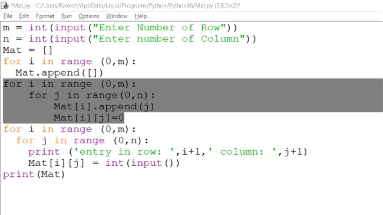 1280x720 How To Make A List Or Matrix In Python And Take A Input