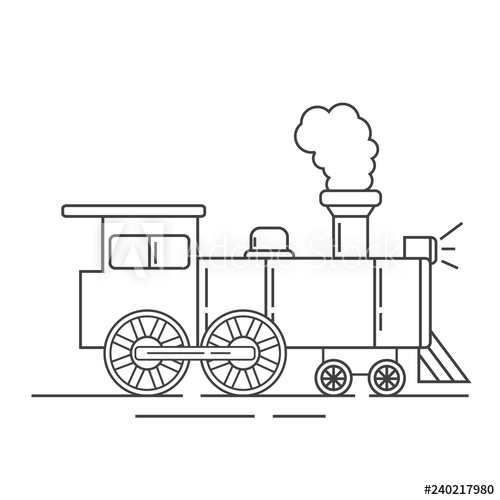 500x500 Steam Locomotive Vintage Train Line Art Flat Style Cartoon Old