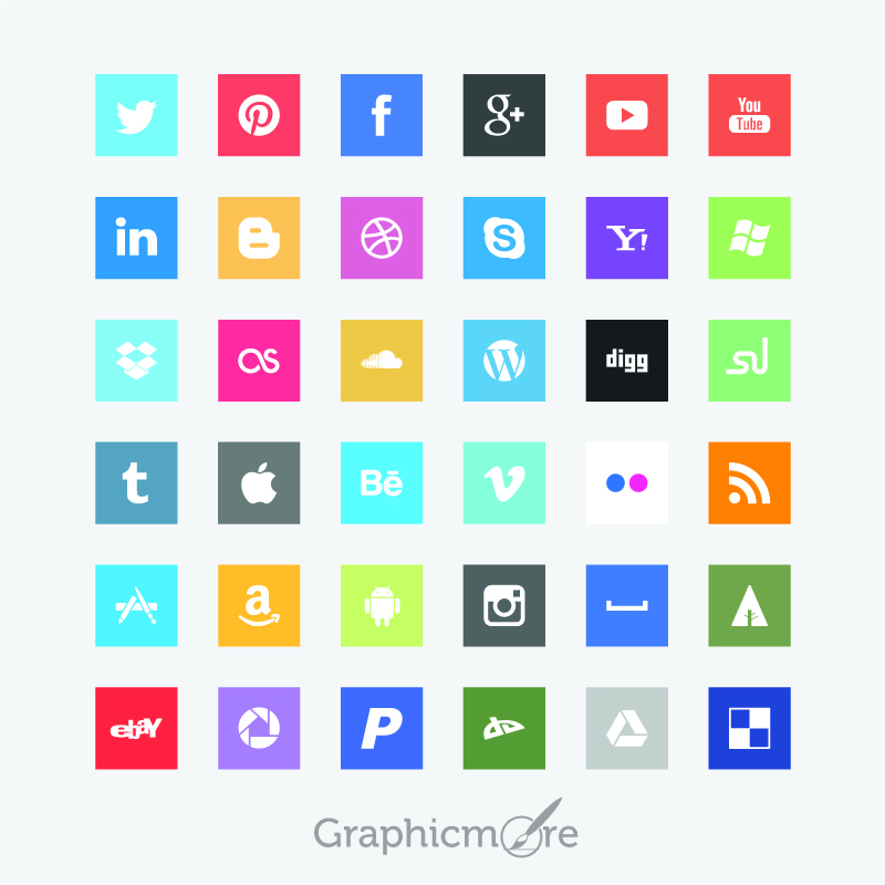 800x800 Flat Social Media Square Icons Design Free Vector Download