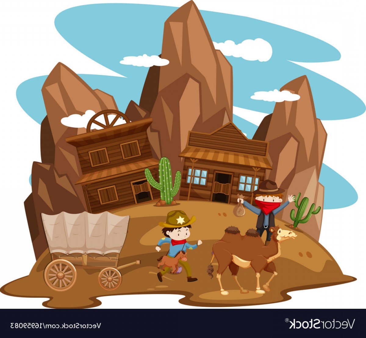 1200x1110 Kids Playing Cowboy In Western Town Vector Catchsplace