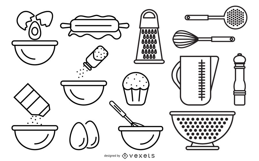 900x562 Line Drawing Of Food And Kitchen Utensils Vector