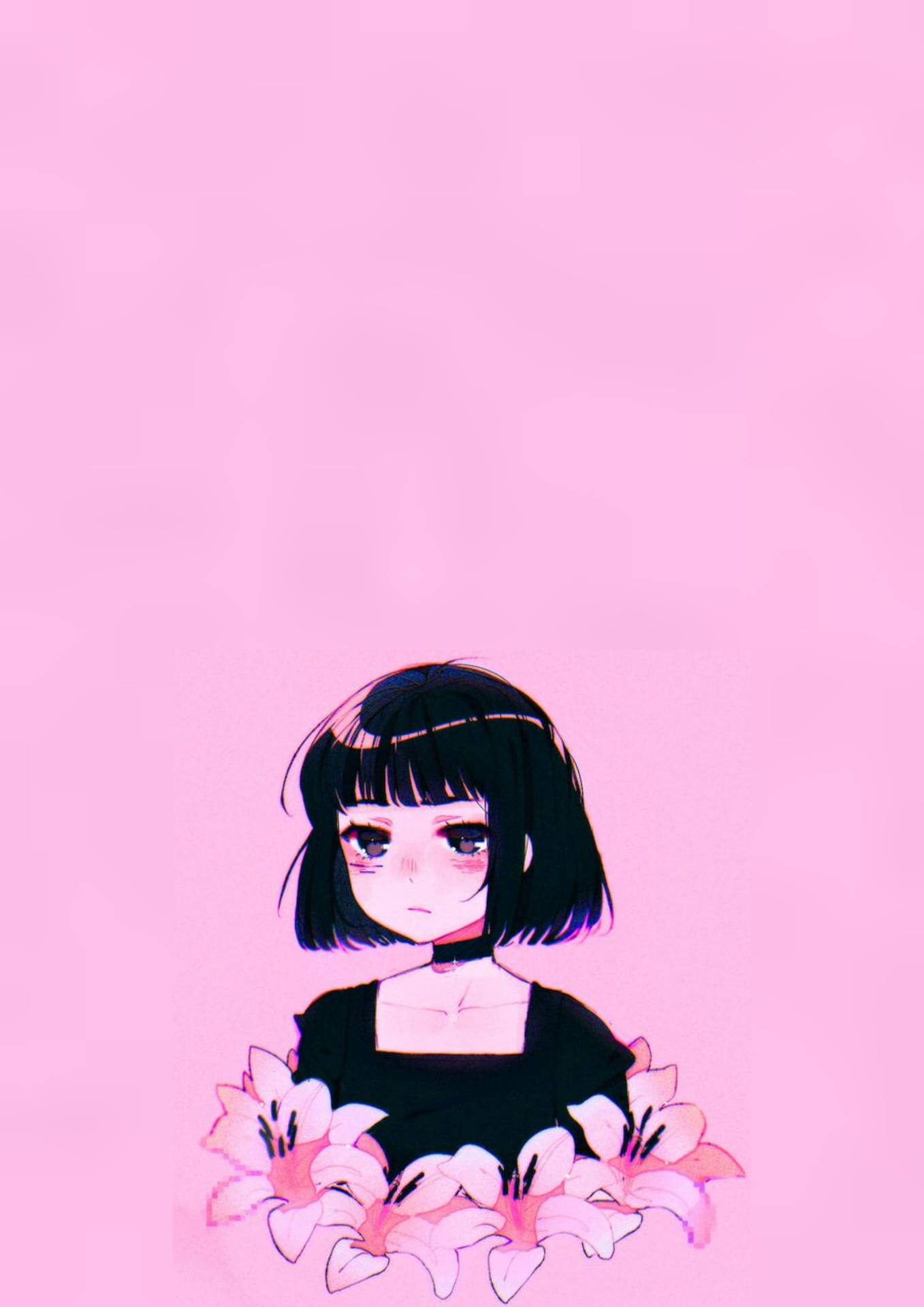 Æstetisk Pink Anime Goth Pige Sort Hår Wallpaper