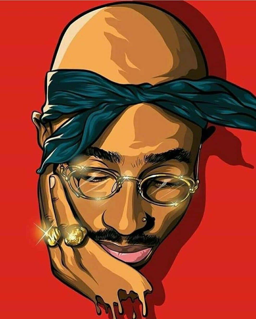 Rappercartoon Di Tupac In Stile Vintage Oro Sfondo