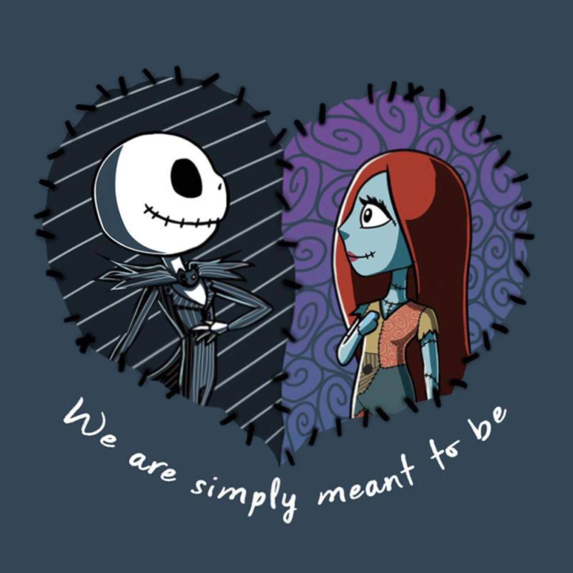 Jack og Sally syede hjerte tapet Wallpaper