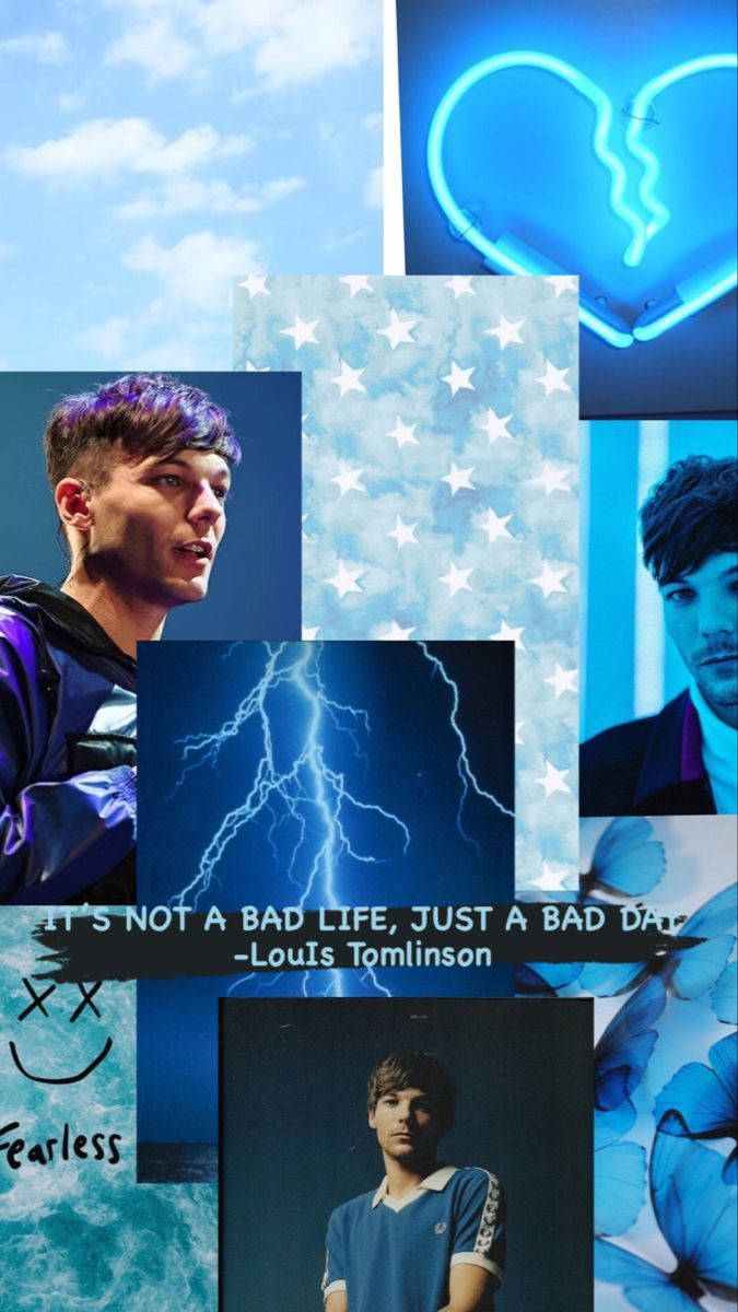 Louis Tomlinson Blå Æstetisk Collage Wallpaper