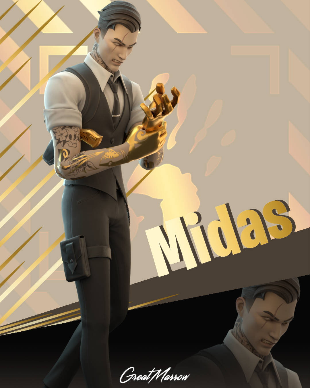 Midas Fortnite Player hvid og sort tapet Wallpaper