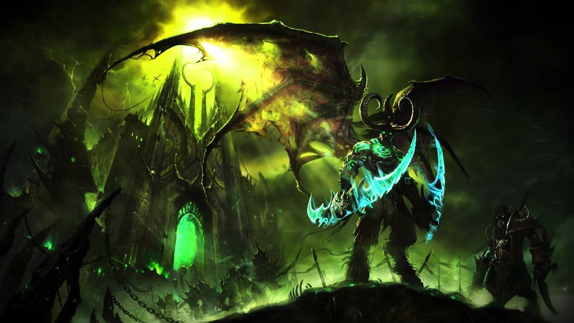 O Wow Sargeras Empunhando Armas No Fogo Do Inferno - Wallpaper Para Computador Ou Celular. Papel de Parede