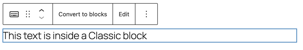 Screenshot of the block toolbar from the Classic block
