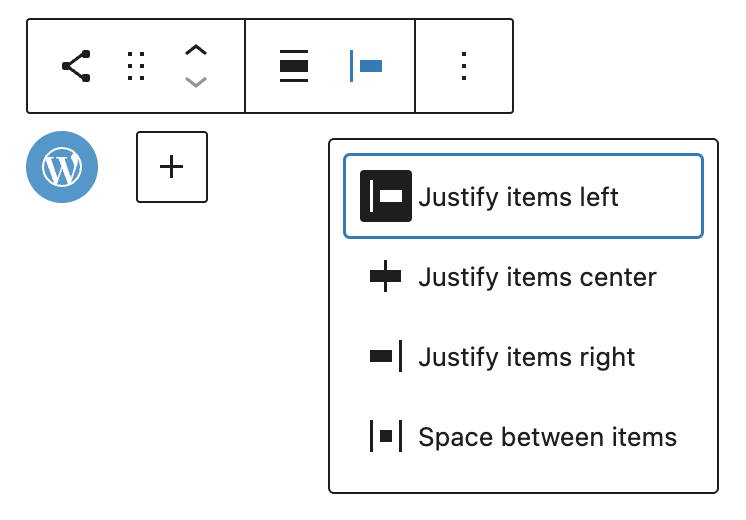 Change items justification block toolbar