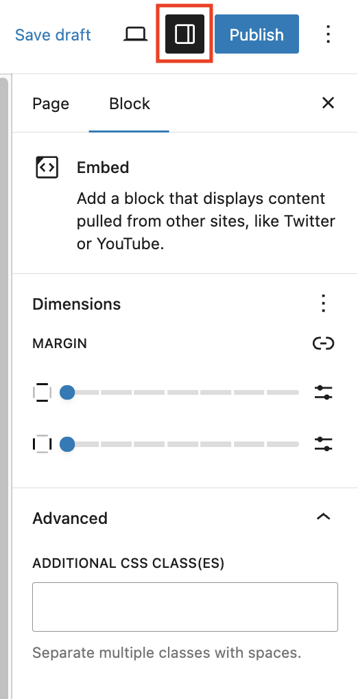 Block settings panel for Bluesky Embed block