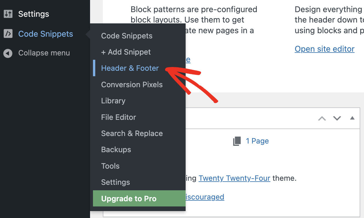 How To Add Header And Footer Code In WordPress (Easily): Step 2: Visit Header and Footer Page