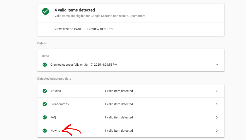 View how to schema in rich results tool