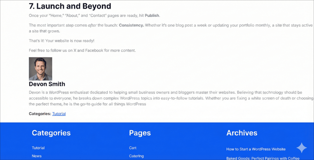 Author bio preview on demo site