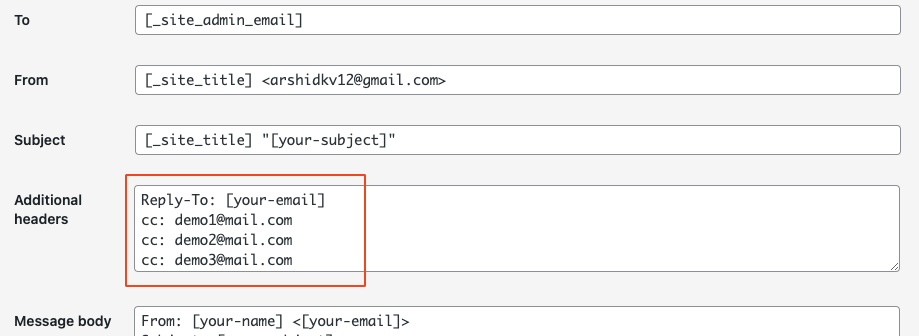 Contact form 7 multiple Cc