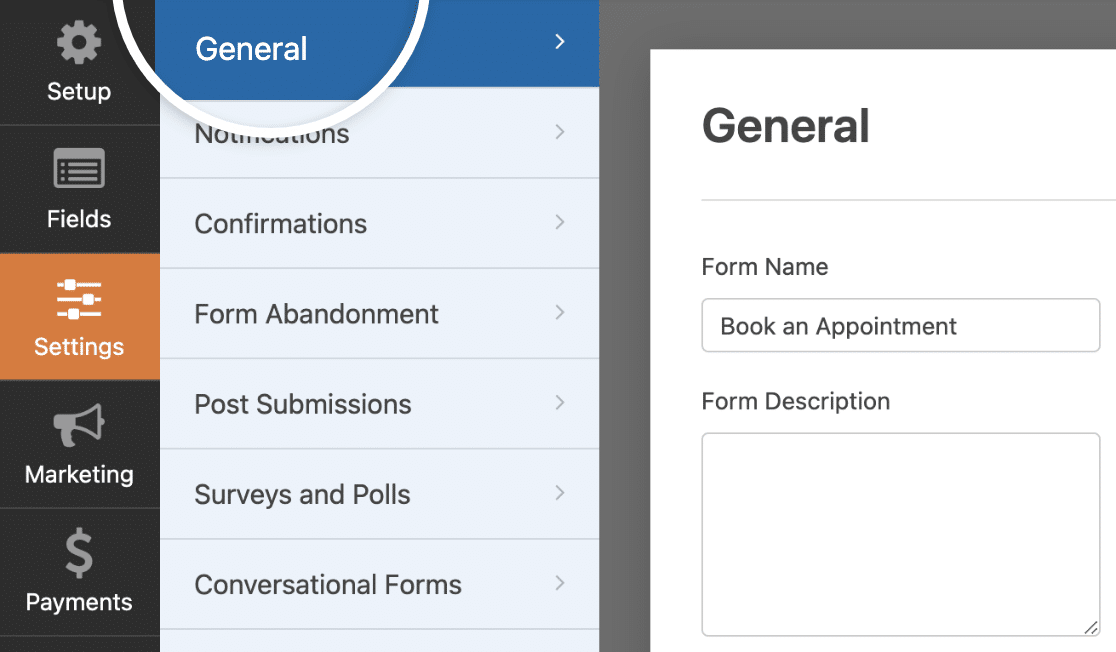 general-settings-booking-form - WPForms The WPForms general settings in the form builder