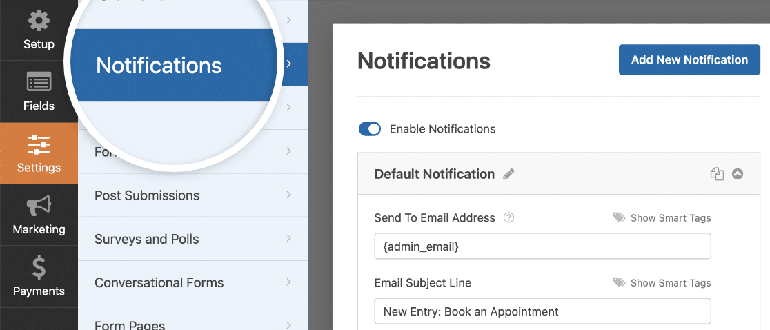 notifications-settings-booking-form - WPForms The WPForms notifications settings in the form builder