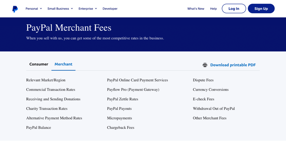 PayPalFees - WPForms Navigating the PayPal pricing page