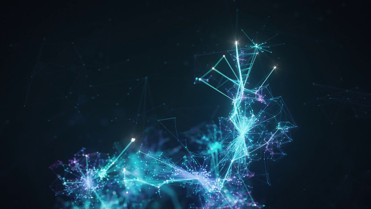 Blue and purple digitized of neurons and synapses