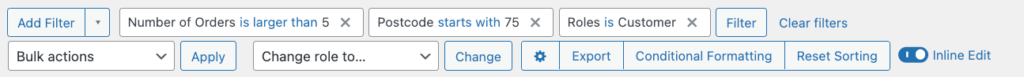 Example of adding multiple filters to the Users list table
