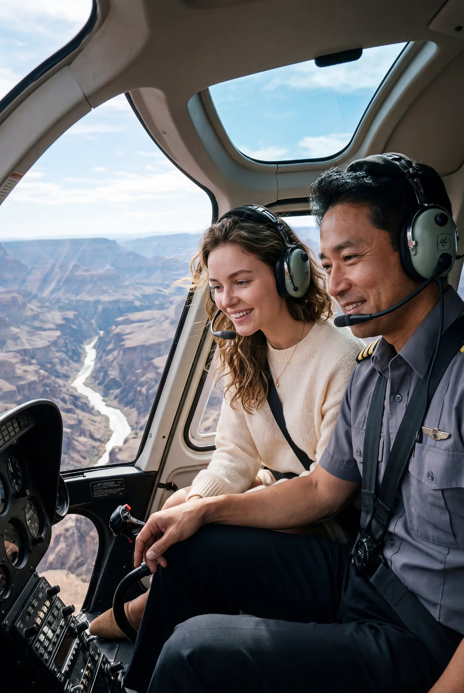 elite travel dating Luxury couple in helicopter enjoying aerial travel experience