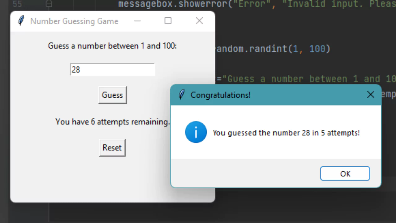 60+ Python Projects with Source Code for Practice - Number Guessing Game