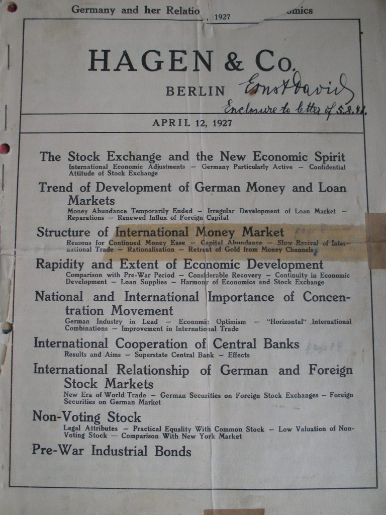 hagen-IMG_6833 Publication by Hagen & Co. Berlin, Exposé on Germany and her Relations in Economics, April 12, 1927.