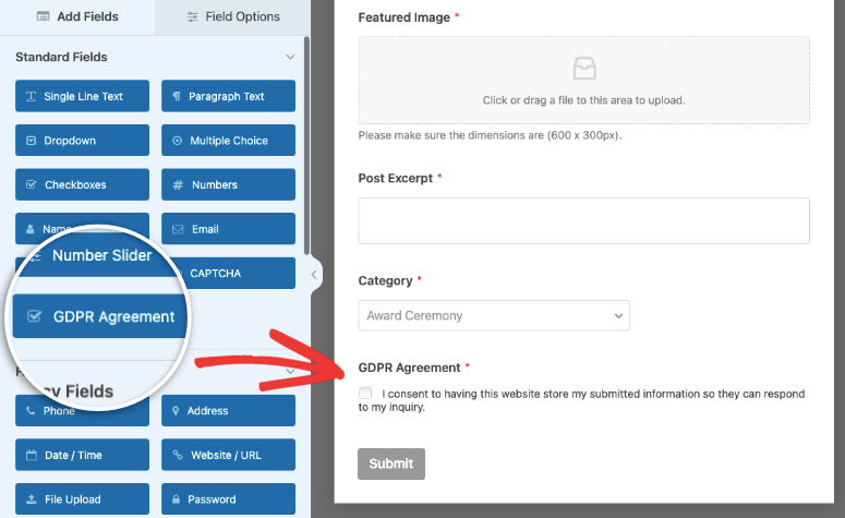 accord RGPD dans wpforms - IsItWP - Détecteur de thèmes WordPress gratuit accord RGPD dans wpforms
