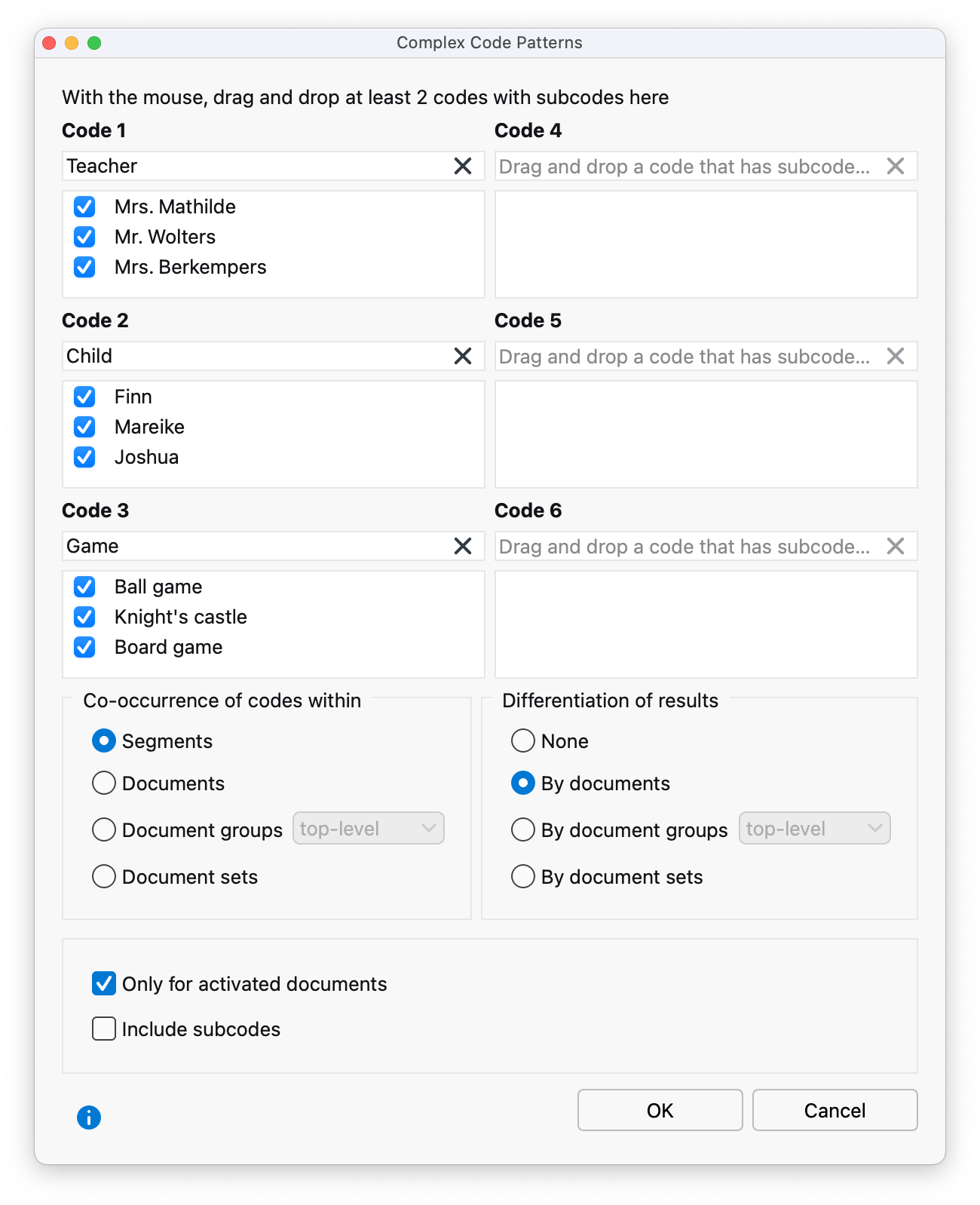 The Complex Code Patterns preferences window The Complex Code Patterns preferences window