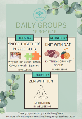 Wellbeing groups Wellbeing Daily Group Activities
