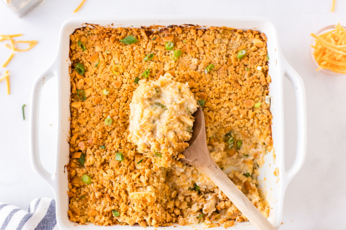 Ritz Cracker Chicken Casserole recipe from RecipeBoy.com : Chicken Casserole with Ritz Crackers casserole dish of ritz chicken casserole with spoon