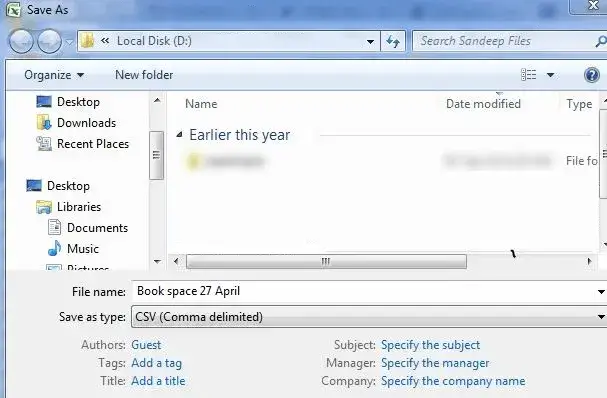 Stesp to export Excel Contacts to vCard file