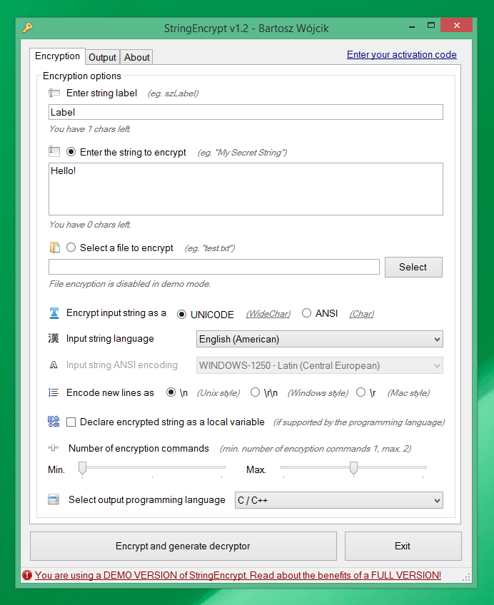 StringEncrypt main window