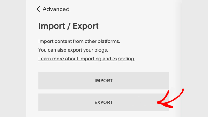 Exportarea conținutului din Squarespace Exportarea conținutului din Squarespace