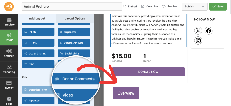 Add donor comments to campaign | Charitable Add donor comments to campaign