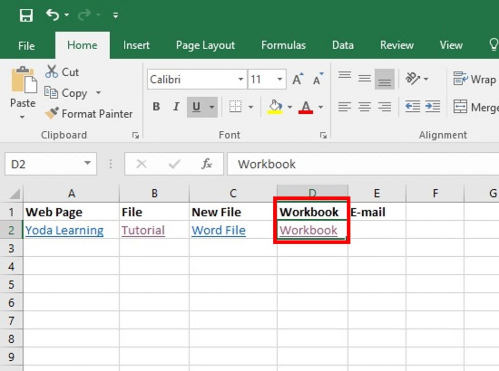 Our Workbook hyperlink is created